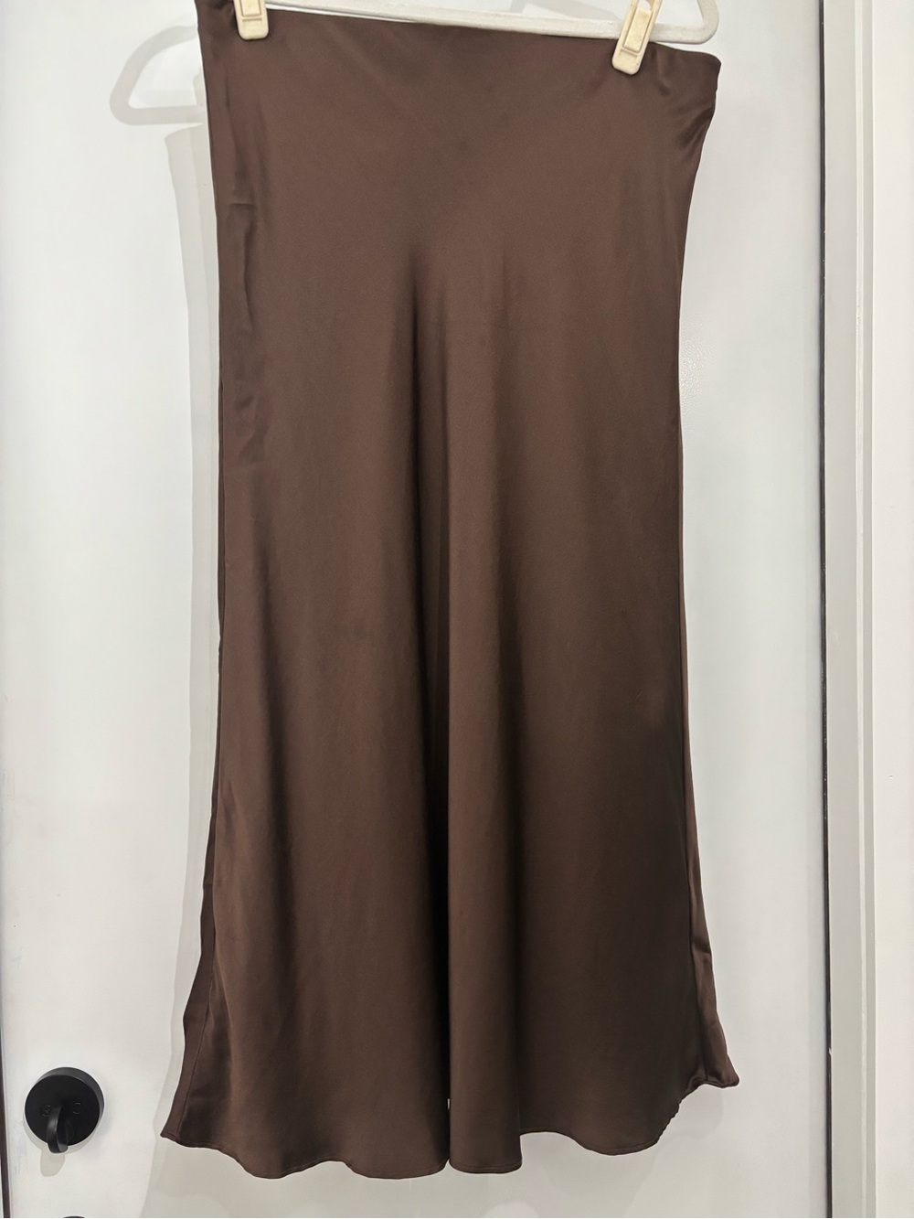 Quince Washable Silk Midi Skirt Chocolate Brown Size L